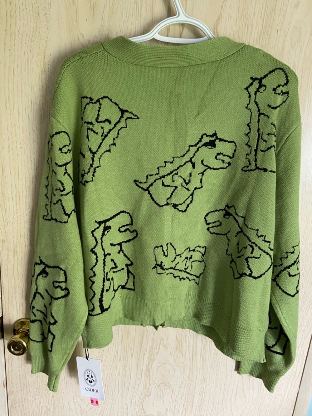 CIDER Adorable Green Dinosaur T-Rex Soft Cardigan NWT XL - Picture 5 of 9